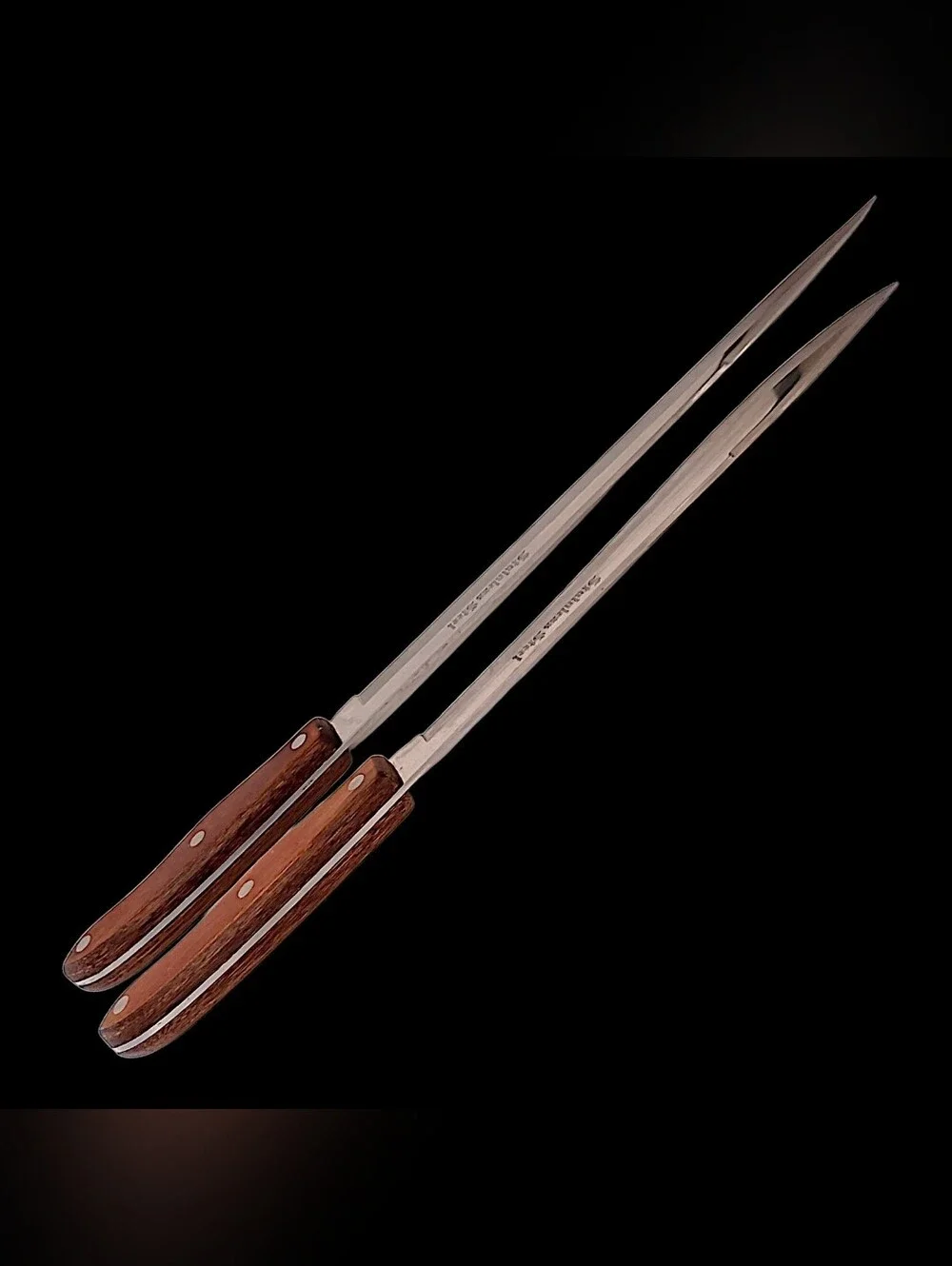 2 Interpur Japan Carving Knives Stainless Steel Blades Wood Handles Full Tang